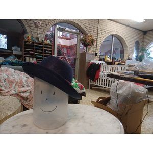 Women's Boho Summer Fedora Hat Navy Blue with Red Band